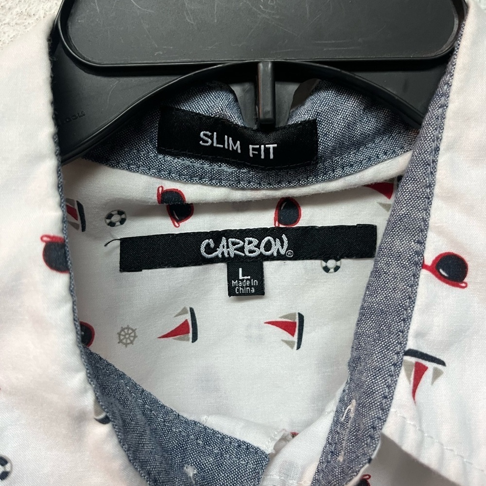 Carbon Red and Navy Accented White Shirt. Large - Picture 3 of 5